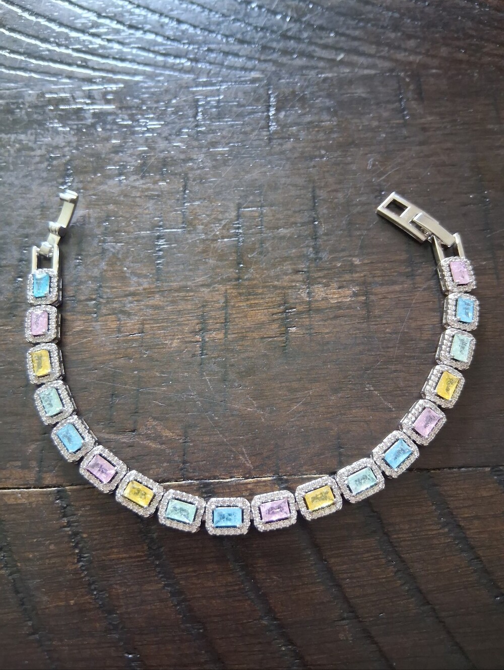Light Candy Stone CZ Silver Tennis Bracelet